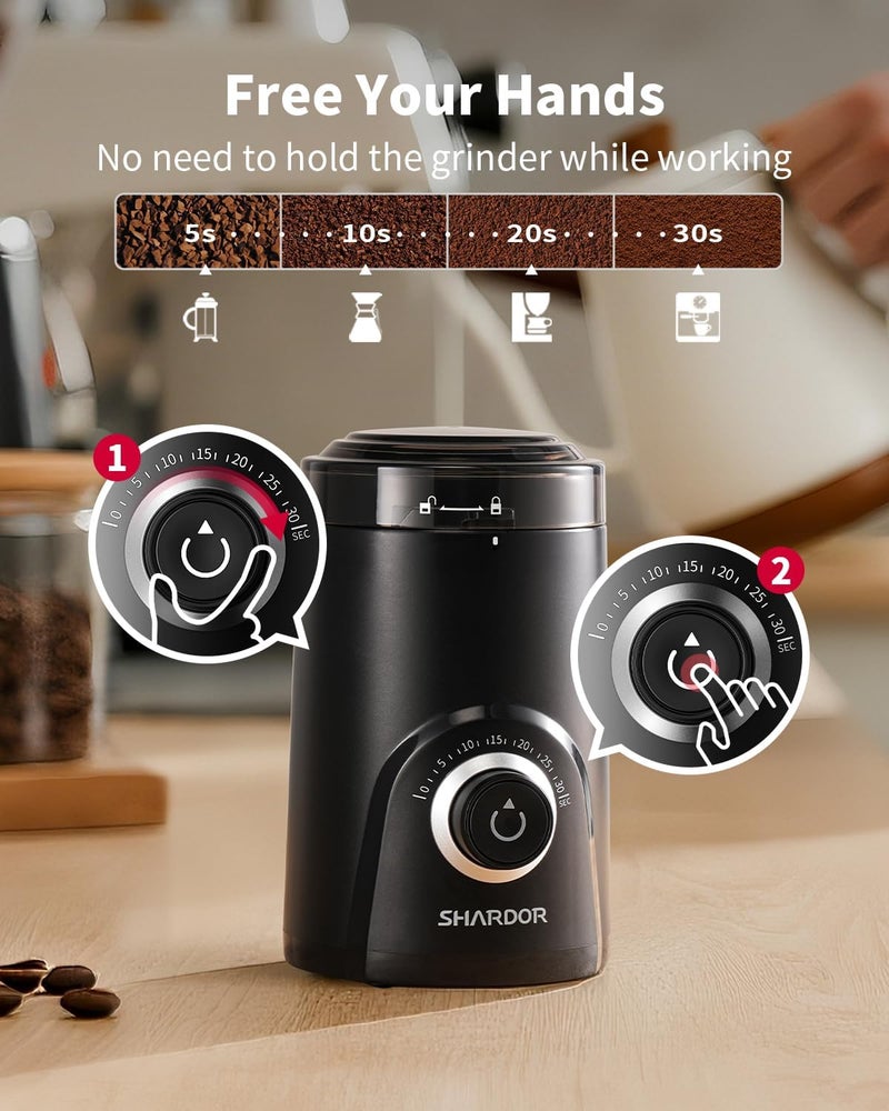 SHARDOR Electric Super Silent Blade Coffee Grinder, Timed Grind Control Rotary Knob, Adjustable Coarse to Fine for Coffee Beans, Spices & Herbs, Black - Image 4